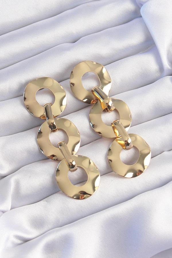 Pirinç Gold Renk Oval Ayna Model Sallantılı Küpe - Image 1