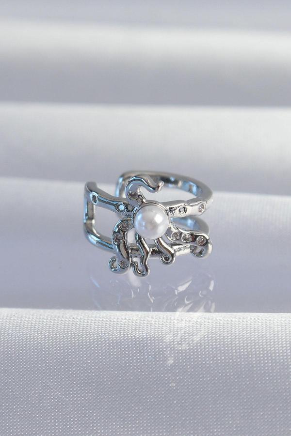 Pirinç Gümüş Renk İncili Ahtapot Earcuff Küpe - Image 1