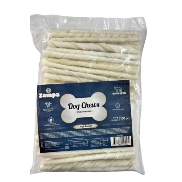 Zampa Beyaz Burgu Çubuk 100 Adet Kemik 5-6gr 12-13CM Yavru Köpek Diş Kaşıma Kemiği Stick Köpek Kemiği - Image 1
