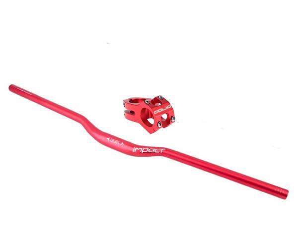 İmpact Kırmızı 740mm Alüminyum 31.8 Bisiklet Gidon + Boğaz Seti - Image 1