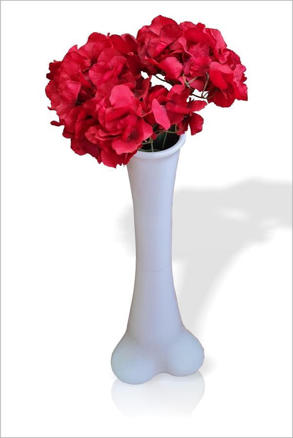 Kaliteli Düz Beyaz Konik 60 Cm İnce Belli Geniş Tabanlı Vazo Büyük Kırmızı Ortanca Kaliteli Çiçek - Image 1