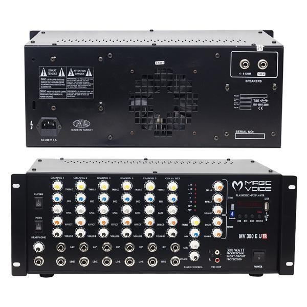 MagicVoice MV-300EF-TR 300 Watt 6 Mikrofon Girişli USB-Bluetooth Destekli Trafolu Mixer Anfi - Image 1