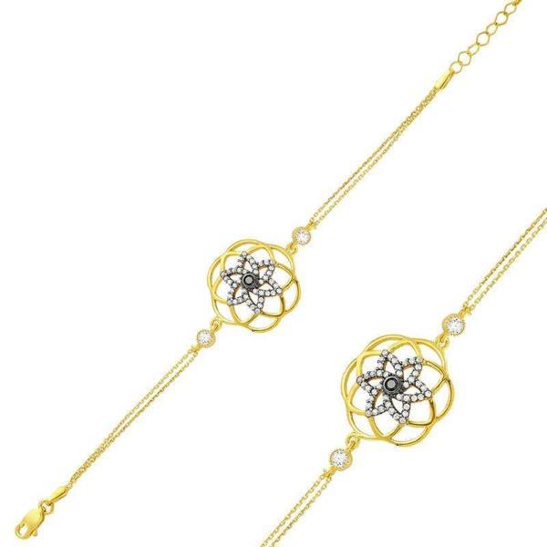 Gümüş Gold Sarı Yaşam Çiçeği Bayan Bileklik - Image 1