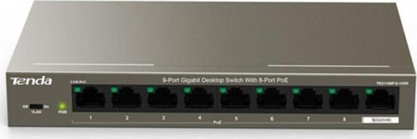 Tenda Teg1109P 9 Port 8 Port Poe+ 10-100-1000 Switch Hub + 1 Port Uplink - Image 1