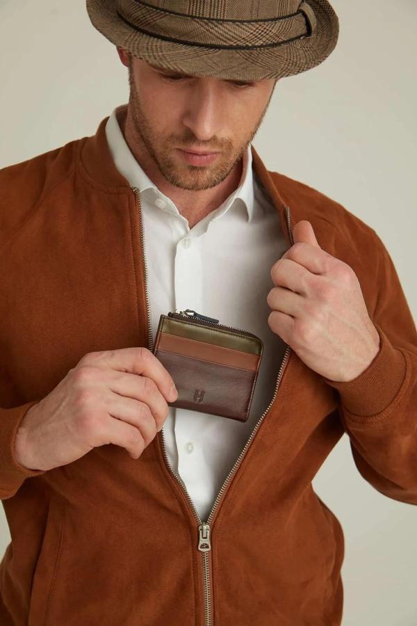 Seward Hakiki Deri Taba (Plus Color) Erkek Cep Tasarım Fermuar Kapamalı Rfid Korumalı Kartlık - Image 1