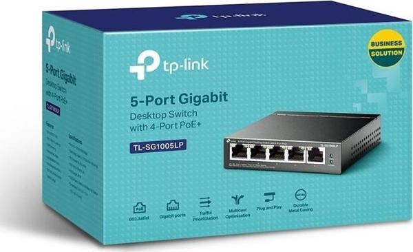 TP-Link Tl-Sg1005Lp 5 Port 4 Port Poe+ 10-100-1000 Mbps 1 Port Uplink Switch Hub Çelik Kasa - Image 1