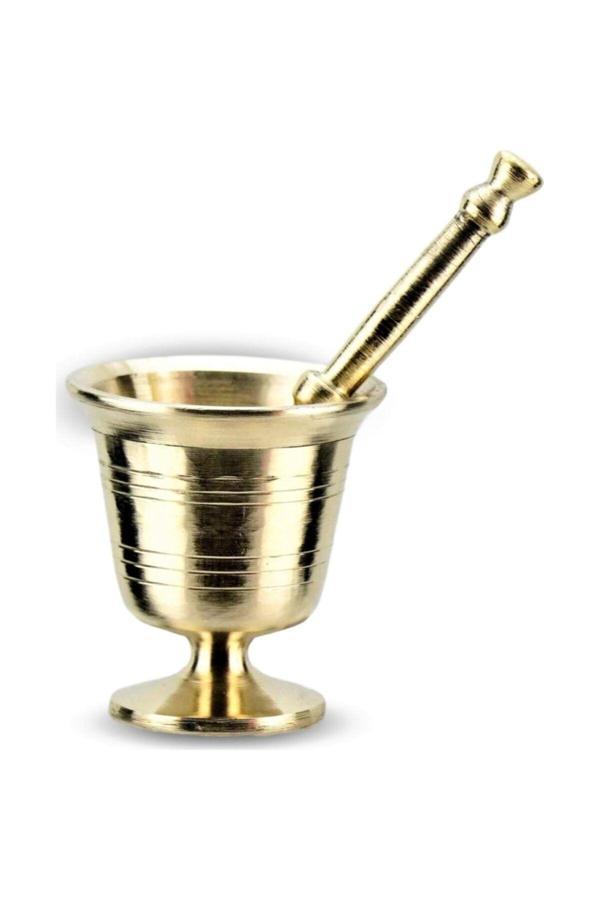 Ustası Antepte Sarı Pirinç Döküm Havan Ve Tokmak No:1 (Boy: 10 Cm) - Image 1