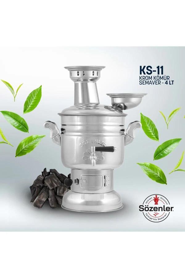 Sözenler Sözen Sz11 4,5 Litre Krom Çelik Kömürlü Semaver - Image 1