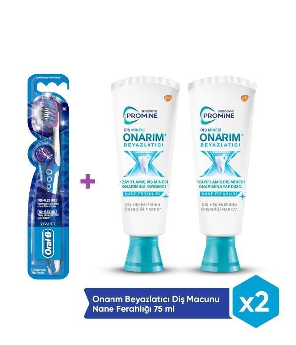 Sensodyne Promine Onarım Beyazlatıcı 75ml Diş Macunu x 2 ADET + Oral-B Pro Flex 3D White Luxe Medium Diş Fırçası - Image 1