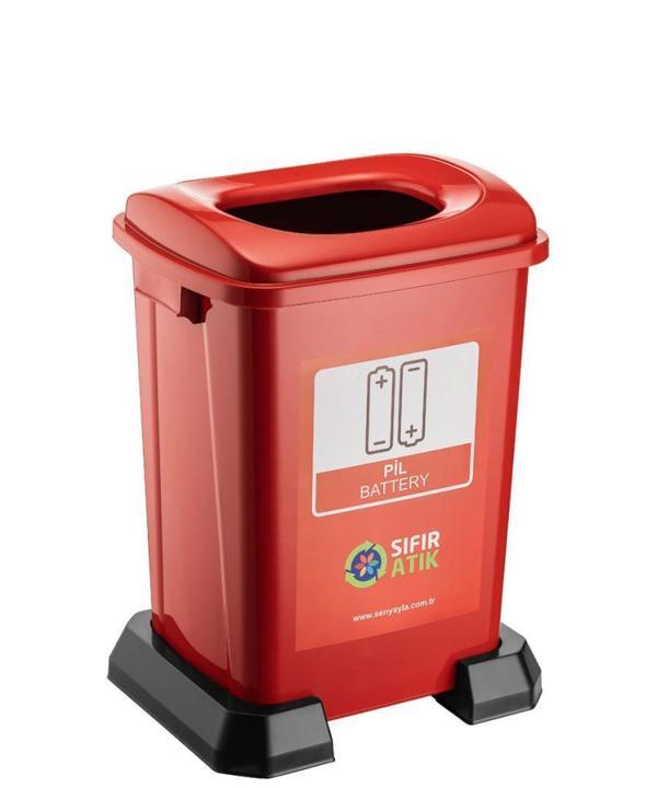 Omnipazar SY-4395 Sıfır Atık Pil Geri Dönüşüm Çöp Kutusu 50 lt Kırmızı - Image 1