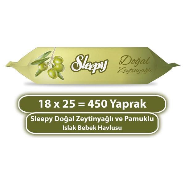 Sleepy Doğal Zeytinyağlı ve Pamuklu Islak Bebek Havlusu 18 x 25 450 Yaprak - Image 1