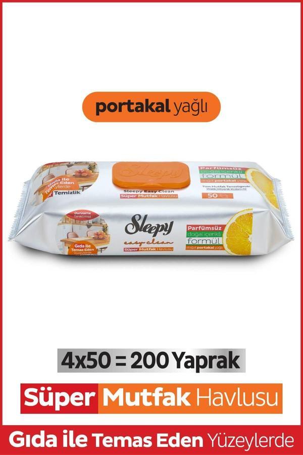 Sleepy Easy Clean Süper Yüzey Temizlik Mutfak Havlusu&mendili Portakal Yağlı 4x50 (200 YAPRAK) - Image 1