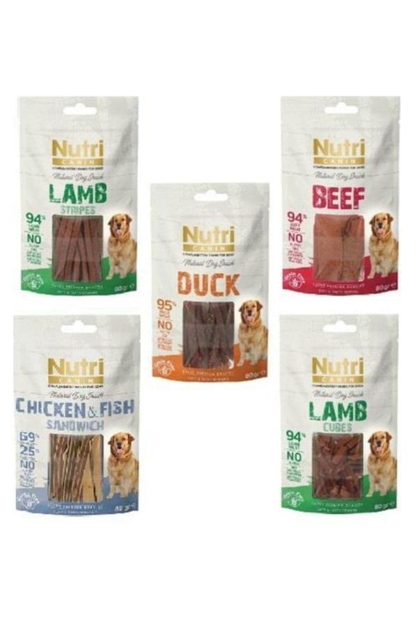 Nutri Canın 5 Adet Süper Karışık Köpek Ödülü 80 Gr(biftek+tavuk+balık+kuzu+ördek) - Image 1