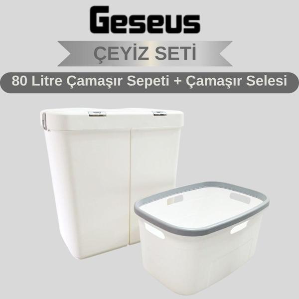 Gümüş Ikili Dokunmatik 80 Lt Çamaşır Sepeti+Çamaşır Selesi Çeyiz Seti-MT09 - Image 1