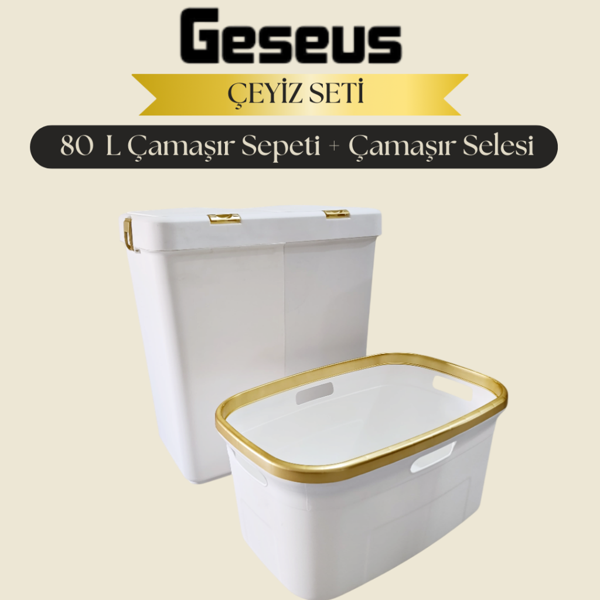 Gold Ikili Dokunmatik 80 Lt Çamaşır Sepeti+Çamaşır Selesi Çeyiz Seti-MT09 - Image 1
