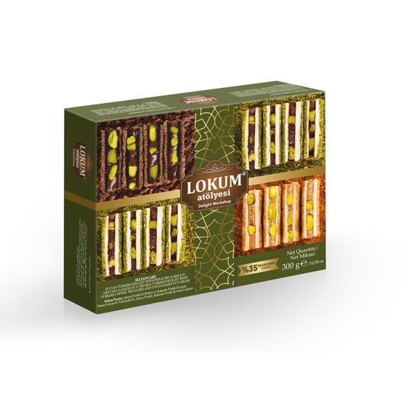Sultan Pastası 300g (Antep Fıstıklı&Bisküvi Ve Kakaolu Fındık Kremalı Sultan Lokum & Türk Kahveli, Antep Fıstıklı, Kakaolu Fındık Kremalı Lokum) - Image 1