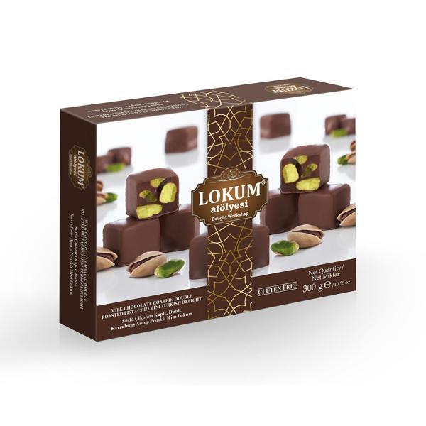 Sütlü Çikolata Kaplı, Duble Kavrulmuş Antep Fıstıklı Mini Lokum 300g - Image 1