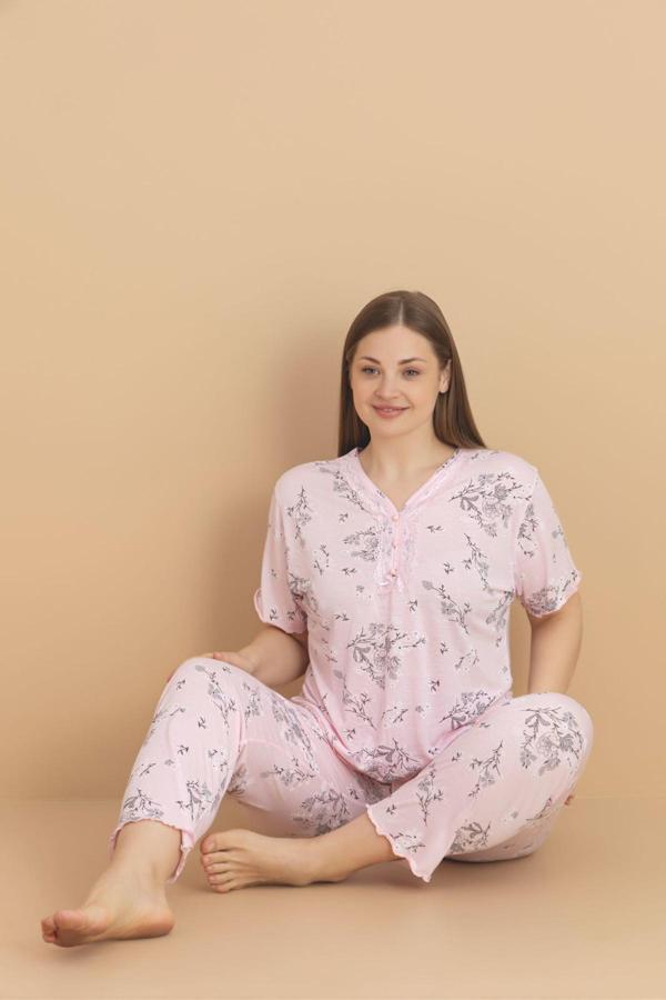 Pijamerry Kadın Büyük Beden Dantel Yaka Bambu Kısa Kol İnce Pijama Takımı 5989 - 1 Adet - Image 1