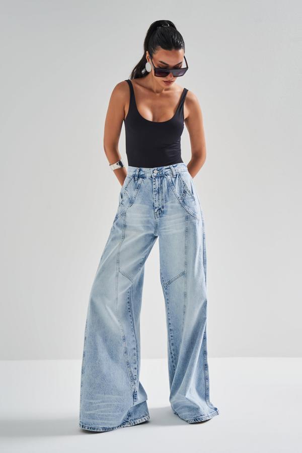 Kadın Kot Rengi 4S5-3 Mega Baggy Fit Süper Bol %100 Koton Rahat Kesim Denim Jean - Image 1