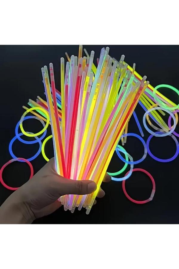 100 Adet Glow Işık Bileklik Fosforlu Yılbaşı Gece Kulüp Konser Parti Bilekliği Neon Işıklı Çubuk - Image 1