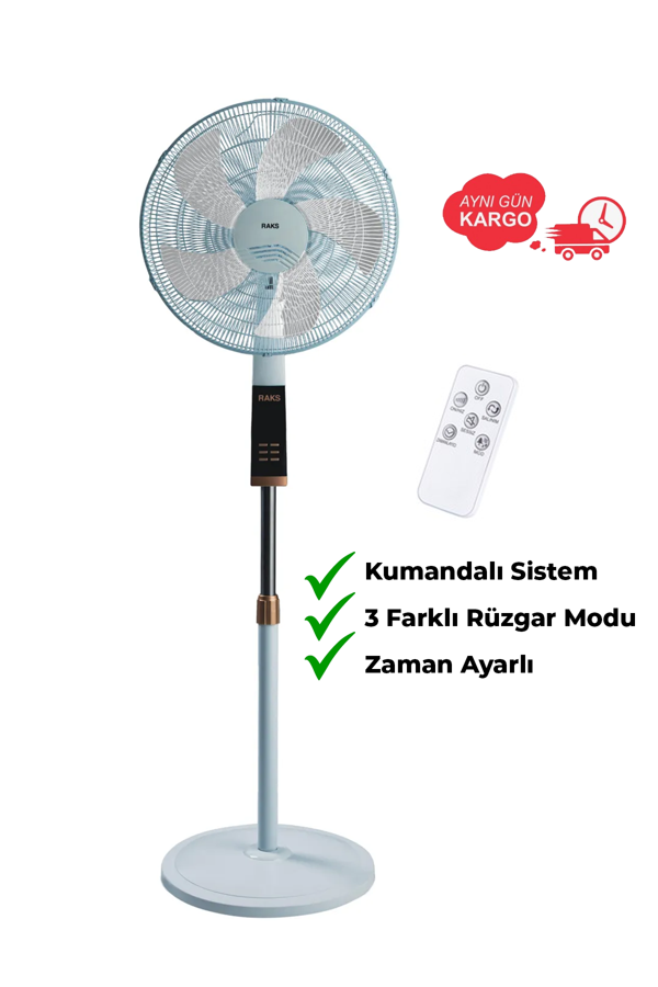 Raks SF18 RMX 75W Beyaz Ayaklı Vantilatör – Uzaktan Kumandalı, Sessiz, 3 Kademeli - Image 1