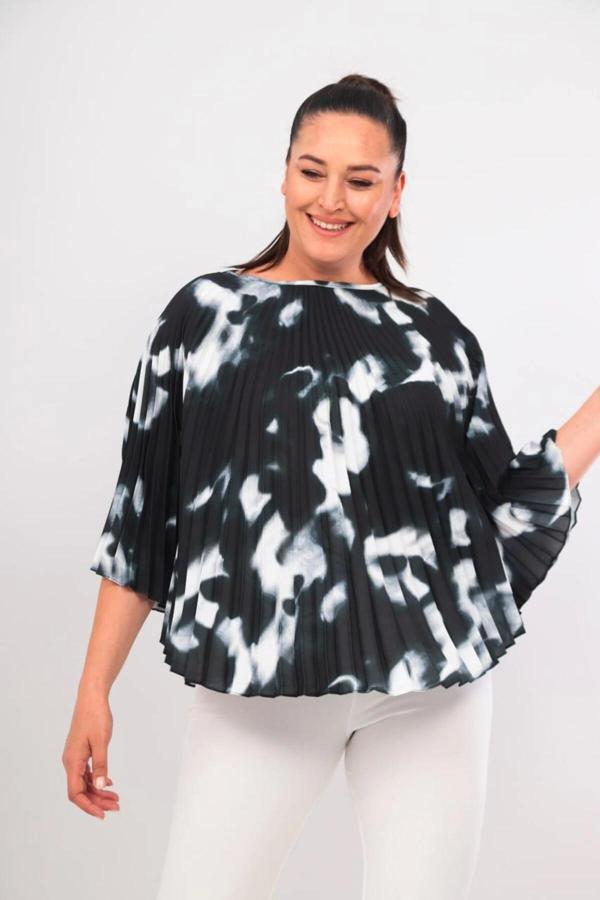 3310 SİYAH+BEYAZ BÜYÜK BEDEN PLİSELİ JESSICA KUMAŞ - Image 1