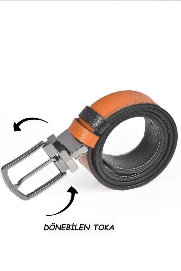 DeepSEA Erkek Siyah-TabaÇift Taraflı Hakiki Deri Spor Kemer Dönen Tokalı 4 cm  Orjinal Deri Kemer 2502630 - Image 1