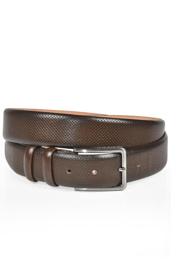 DeepSEA Kahve Erkek Nokta Desenli Klasik Kemer 3,5 cm Hakiki Deri Kemer 2104489 - Image 1
