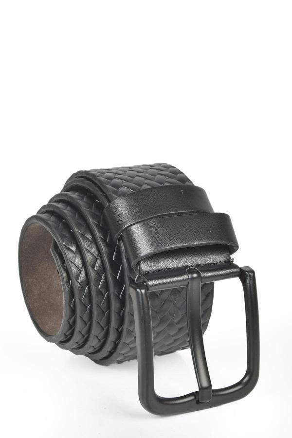 DeepSEA Erkek Siyah 4,5 cm Örme Desenli Spor  Suni Deri Kot Kemeri 2402625 - Image 1