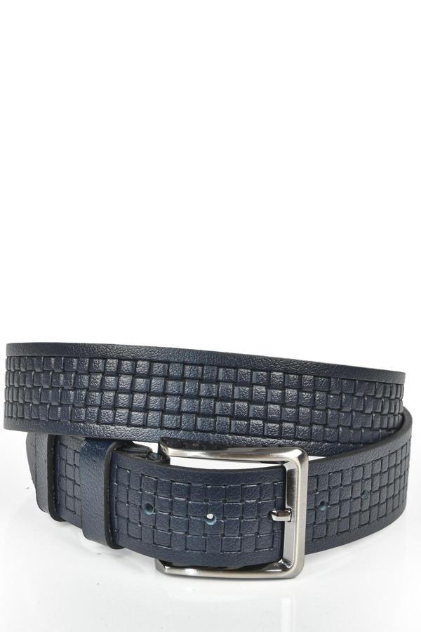 DeepSEA Erkek Lacivert Kare Desenli Hakiki  Deri Kot Kemeri Orjinal Deri 4 cm Spor Kemer 2402620 - Image 1