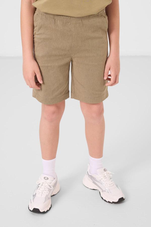 Koyu Bej-Camel Pamuklu Oversize Fit Dokuma Hafif Esnek Chino Erkek Çocuk Şort Takım - 11278 - Image 1