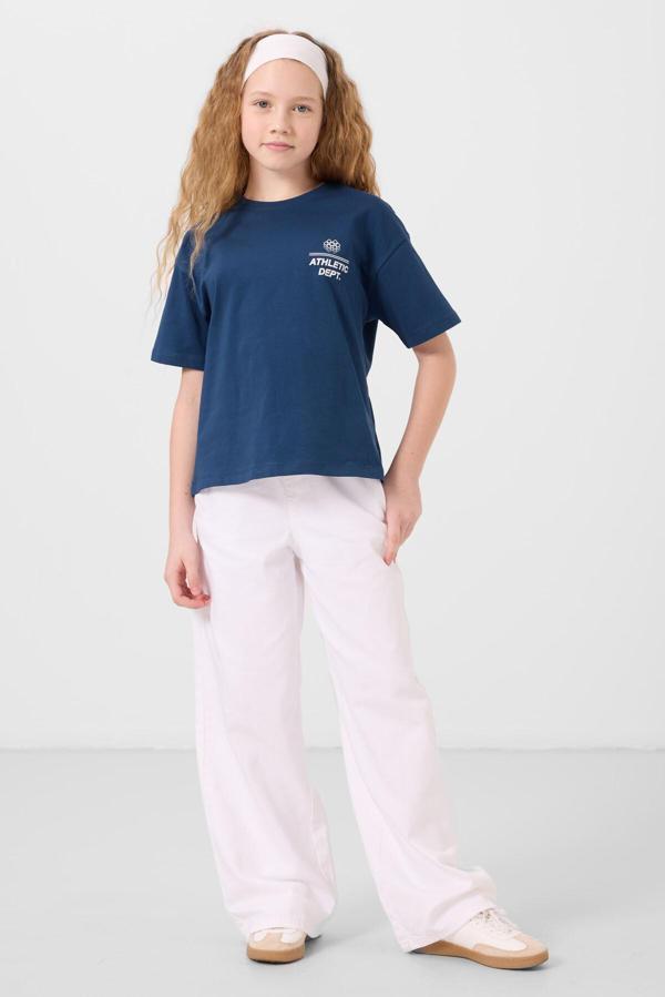 Parlament Pamuklu O Yaka Oversize Fit Baskılı Kız Çocuk T-Shirt - 75178 - Image 1