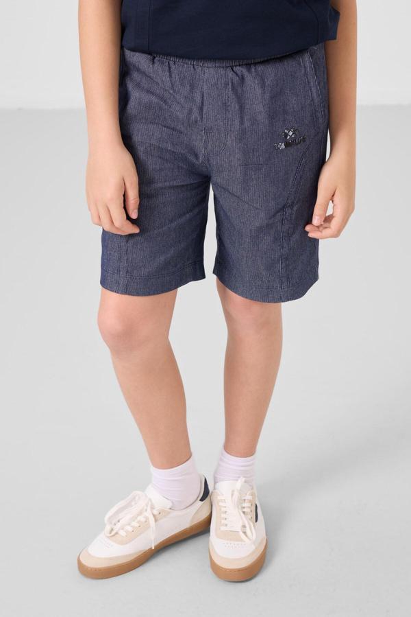 Lacivert-Kot Lacivert Pamuklu Oversize Fit Dokuma Hafif Esnek Chino Erkek Çocuk Şort Takım - 11276 - Image 1