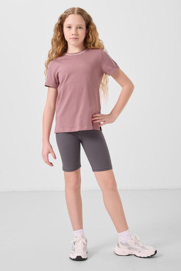 Gül Kurusu Pamuklu O Yaka Standart Fit Basic Kız Çocuk T-Shirt - 75177 - Image 1