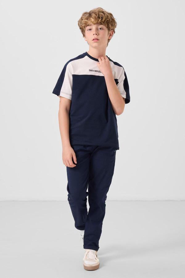 Lacivert Pamuklu Yumuşak Dokulu Oversize Fit Baskılı Erkek Çocuk T-Shirt - 11290 - Image 1