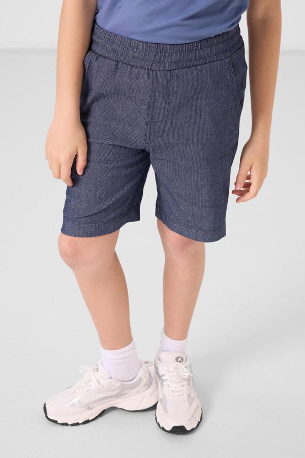 Koyu Mavi-Kot Lacivert Pamuklu Oversize Fit Dokuma Hafif Esnek Chino Erkek Çocuk Şort Takım - 11279 - Image 1