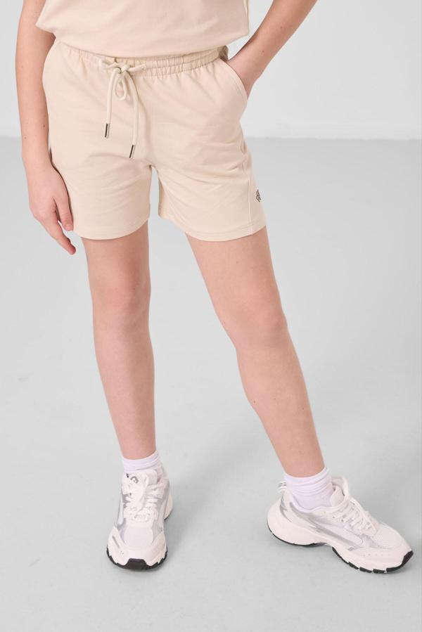 Bej Pamuklu Yumuşak Dokulu Standart Fit Basic Kız Çocuk Şort Takım - 75184 - Image 1