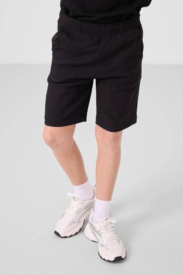 Siyah Pamuklu Oversize Fit Dokuma Hafif Esnek Chino Erkek Çocuk Şort Takım - 11277 - Image 1