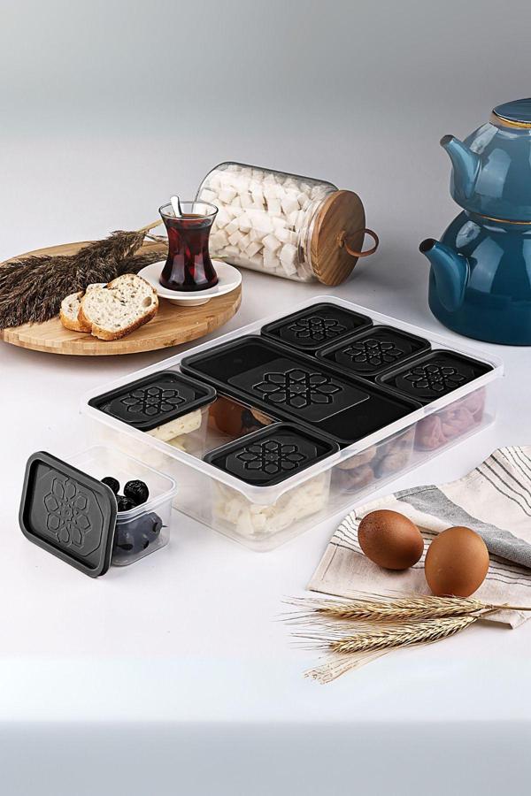 Mithra Life 8 Adet Siyah Kapaklı Kahvaltılık Seti Saklama Kabı MIT1162 - Image 1