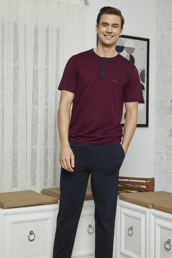 KLY 7618 Erkek Midi Yaka 3'lü Pijama Takımı - Image 1