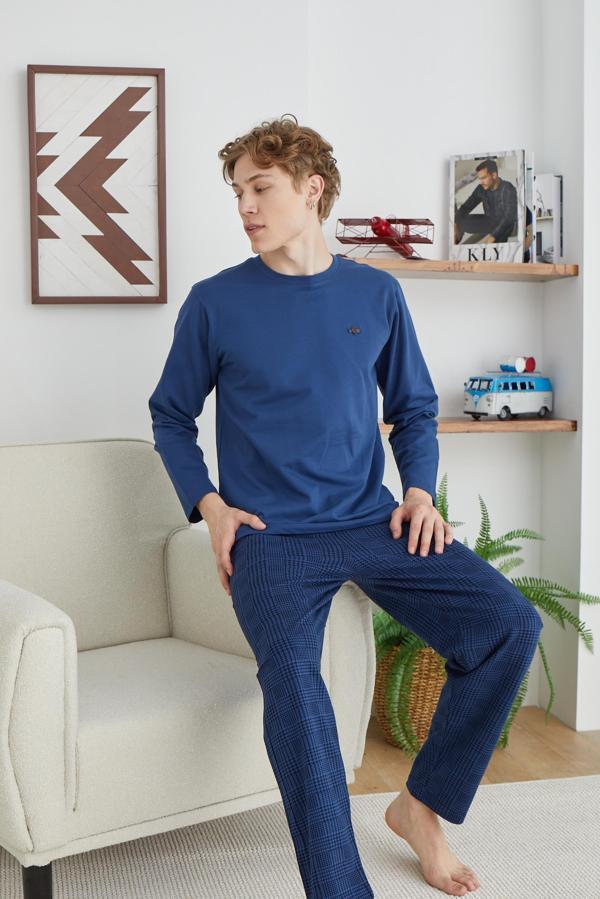 Kly 8035 0 Yaka Altı Kareli Spor Orta Kalın Erkek Pijama - Image 1