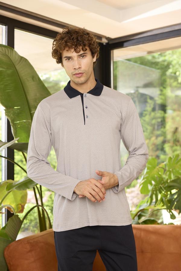 Kly 9272 Erkek Polo Yaka Uzun Kollu Pijama Takımı - Image 1
