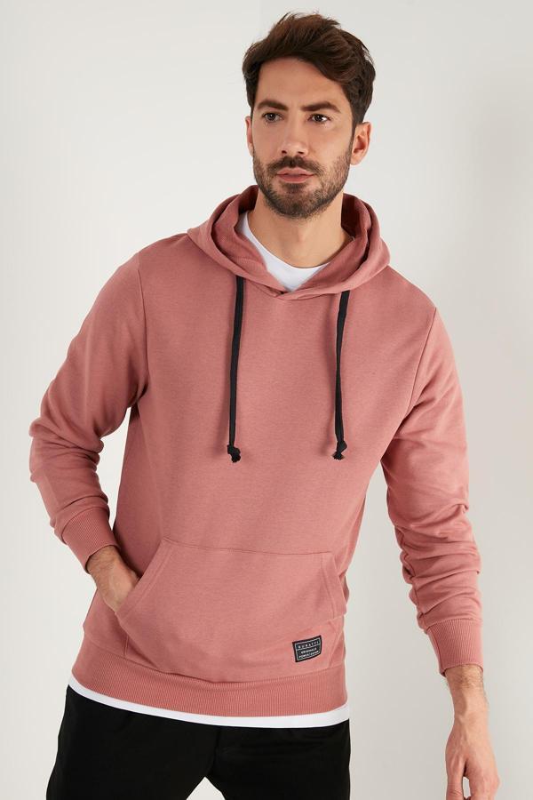 Buratti Pamuklu Kapüşonlu Kanguru Cepli Erkek Sweat 5905240 GÜL KURUSU - Image 1
