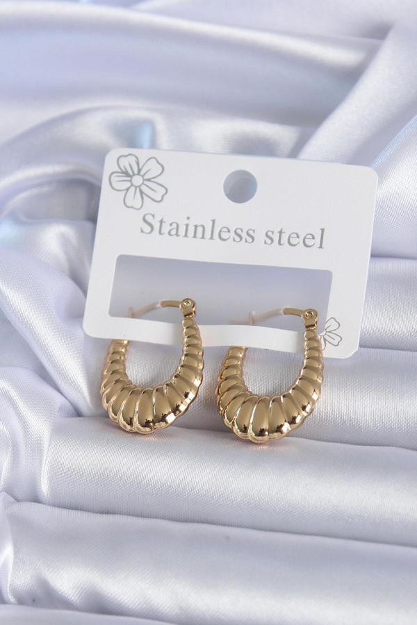 316L Çelik Gold Renk İşlemeli Halka Model Kadın Küpe - Image 1