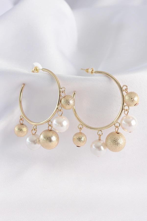 Pirinç Gold Renk Topçuk Model Halka Küpe - Image 1