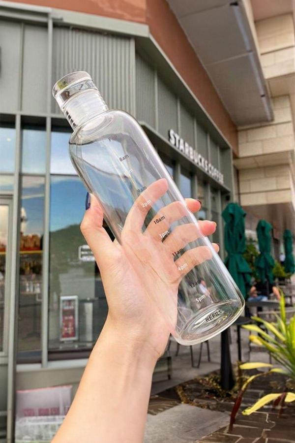 Porsima 2407 Cam Su Şişesi Su İçme Saatli Matara Suluk 750 Ml - Image 1