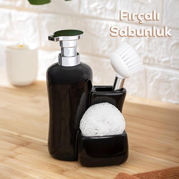 Porsima 268669 Sıvı Sabunluk Fırçalı Süngerlikli Sabunluk Siyah - Image 1