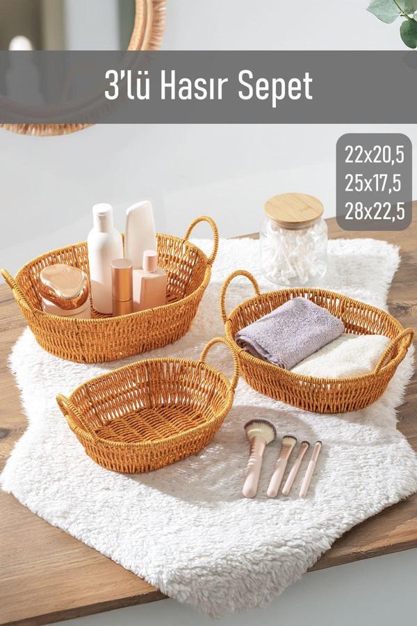 Porsima 302a 3lü Düzenleyici Oval Hasır Sepet Seti Ekmeklik Sepet - Image 1