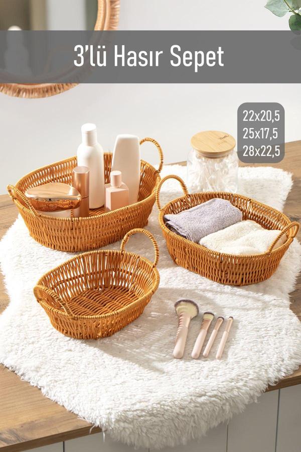 Porsima 302d 3lü Düzenleyici Oval Hasır Sepet Seti Ekmeklik Sepet - Image 1