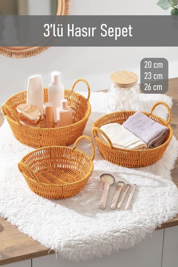 Porsima 304a 3 Lü Düzenleyici Hasır Sepet Seti Ekmeklik Sepet  - Image 1